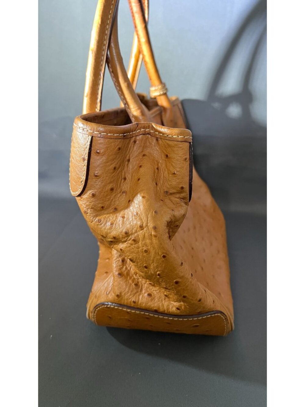 Dooney & Bourke Ostrich-Embossed Leather Satchel Brown Handbag Classic - Picture 3 of 12